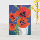 深紅のケシの油のパステルのバースデー・カード カード (黄色い花)