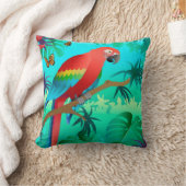 深紅のコンゴウインコの枕 クッション (ブランケット)