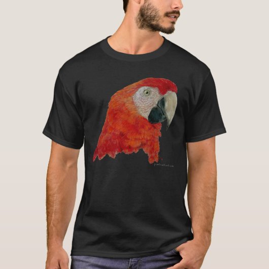 深紅のコンゴウインコのTシャツ(暗いデザイン) Tシャツ (正面)