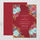 深紅のシアン野の花の結婚式 招待状 (正面/裏面)