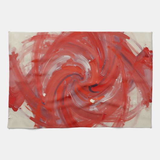 深紅のスパイラル抽象絵画 キッチンタオル (横)