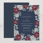 深紅のスレートのリースの結婚式 招待状 (正面/裏面)