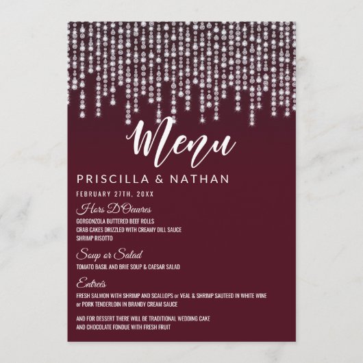 深紅のダイヤモンド ライト 吊り下げ ウェディング メニュー (正面)