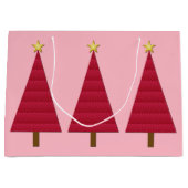 深紅のダマスク現代クリスマスツリー ラージペーパーバッグ (正面)