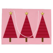 深紅のダマスク現代クリスマスツリー ラージペーパーバッグ (裏面)