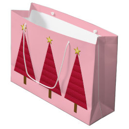 深紅のダマスク現代クリスマスツリー ラージペーパーバッグ