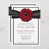 深紅のデイジー ブラックリボン 結婚式招待状 招待状 (正面/裏面)