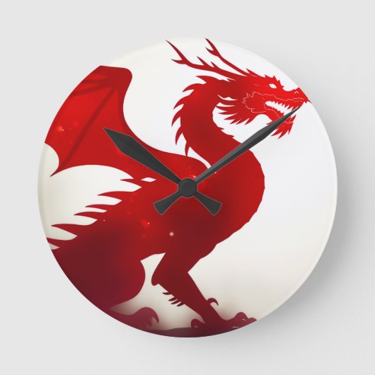 深紅のドラゴンの怒り ラウンド壁時計 (正面)