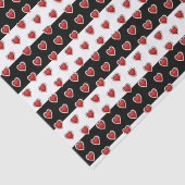 深紅のハートが付いている白黒ストライプ 薄葉紙 (詳細)