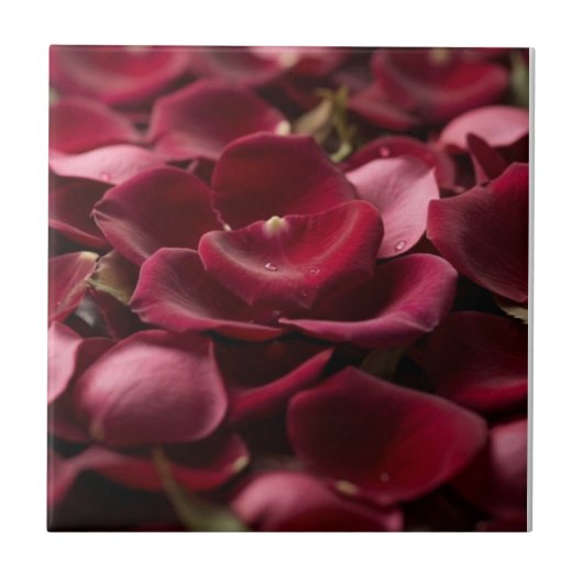 深紅のバラの花弁 エレガントな花の陶磁器タイル タイル (正面)