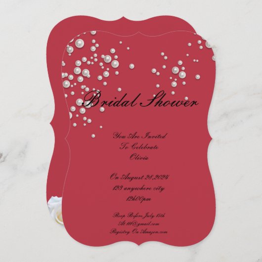 深紅のパール ブライダルシャワーの招待状 招待状 (正面/裏面)