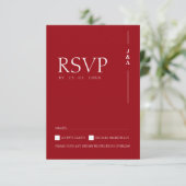 深紅のモノグラム ミニマリスト 結婚式RSVP 出欠カード (スタンド正面)