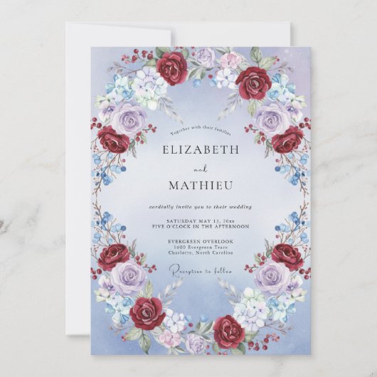 深紅のルリマツリ薔薇の結婚式 招待状 (正面)