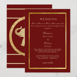 深紅のロイヤルゴールドの結婚式 招待状