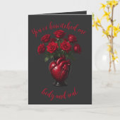 深紅のローズの劇的な花束 カード (黄色い花)