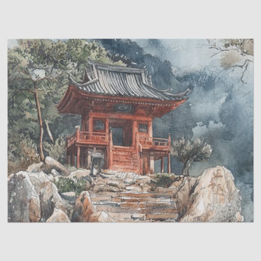 深紅の山の塔 インクウォッシュ (2) 薄葉紙 (正面)