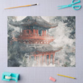 深紅の山の塔　水墨画（１） 薄葉紙 (クラフト)