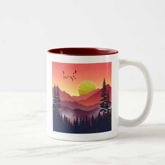 深紅の山の風景 ツートーンマグカップ (右)