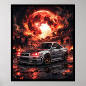 深紅の月下のNissan Skyline R34 ポスター (正面)