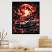深紅の月下のNissan Skyline R34 ポスター (キッチン)