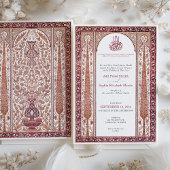 深紅の梅の花にインスパイアされたイズニクタイルのイスラム教式ウェディング 招待状