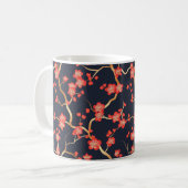深紅の梅の花 金色 青銅 紺色の花柄 コーヒーマグカップ (正面左)