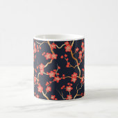深紅の梅の花 金色 青銅 紺色の花柄 コーヒーマグカップ (中央)