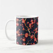 深紅の梅の花 金色 青銅 紺色の花柄 コーヒーマグカップ (左)