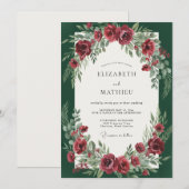深紅の森の葉とユーカリの結婚式 招待状 (正面/裏面)