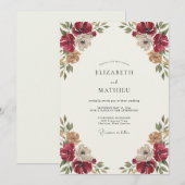 深紅の植物画 水彩 結婚式 招待状 (正面/裏面)