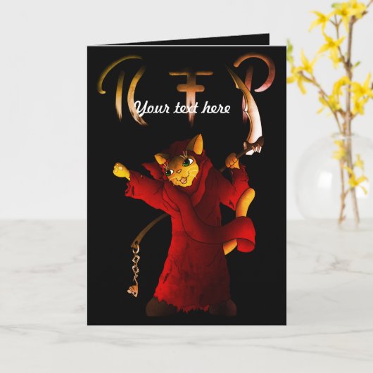 深紅の死神猫 カード (黄色い花)