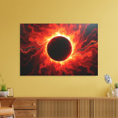 深紅の皆既日食 - 灼熱の赤と黒 36"x24" キャンバスプリント (インサイチュ (リビング))