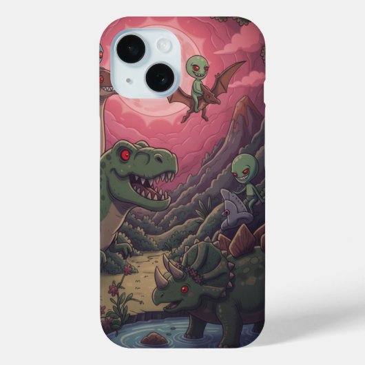 深紅の空の下のエイリアンと恐竜 Case-Mate iPhoneケース (裏面)