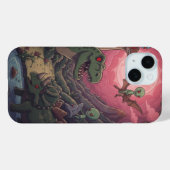 深紅の空の下のエイリアンと恐竜 Case-Mate iPhoneケース (裏面 (横))