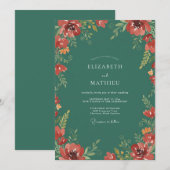 深紅の翡翠の野の花の結婚式 招待状 (正面/裏面)