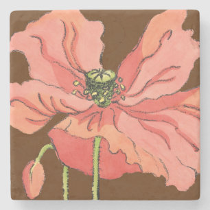 深紅の背景が付いている大きいピンクの花 ストーンコースター