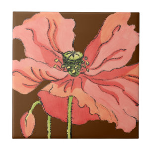 深紅の背景が付いている大きいピンクの花 タイル