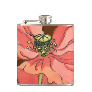 深紅の背景が付いている大きいピンクの花 フラスク