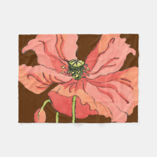 深紅の背景が付いている大きいピンクの花 フリースブランケット