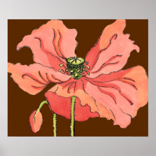 深紅の背景が付いている大きいピンクの花 ポスター