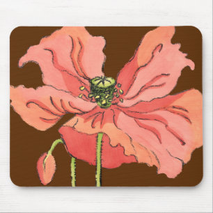 深紅の背景が付いている大きいピンクの花 マウスパッド