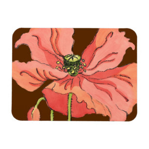 深紅の背景が付いている大きいピンクの花 マグネット