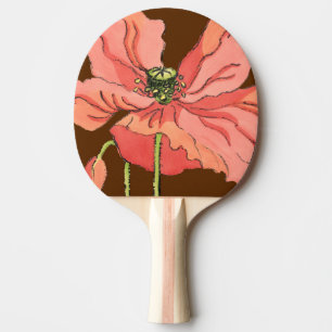 深紅の背景が付いている大きいピンクの花 卓球ラケット