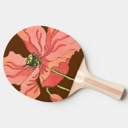 深紅の背景が付いている大きいピンクの花 卓球ラケット (横)