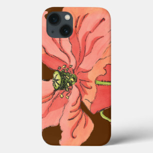 深紅の背景が付いている大きいピンクの花 iPhone 13ケース