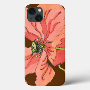 深紅の背景が付いている大きいピンクの花 iPhone 13ケース