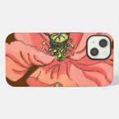 深紅の背景に映える大きなピンクの花 iPhoneケース (裏面横)
