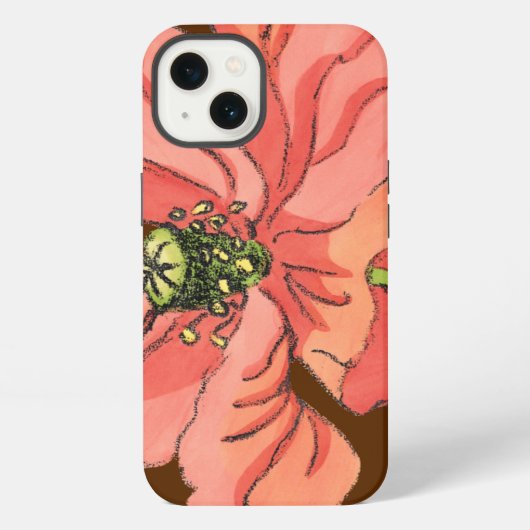 深紅の背景に映える大きなピンクの花 iPhoneケース (裏面)