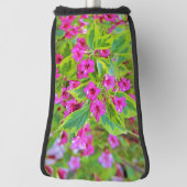 深紅の花が咲く美しい緑のワイゲラ ゴルフヘッドカバー (回転90)