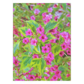 深紅の花が咲く美しい緑のワイゲラ テーブルクロス (正面)